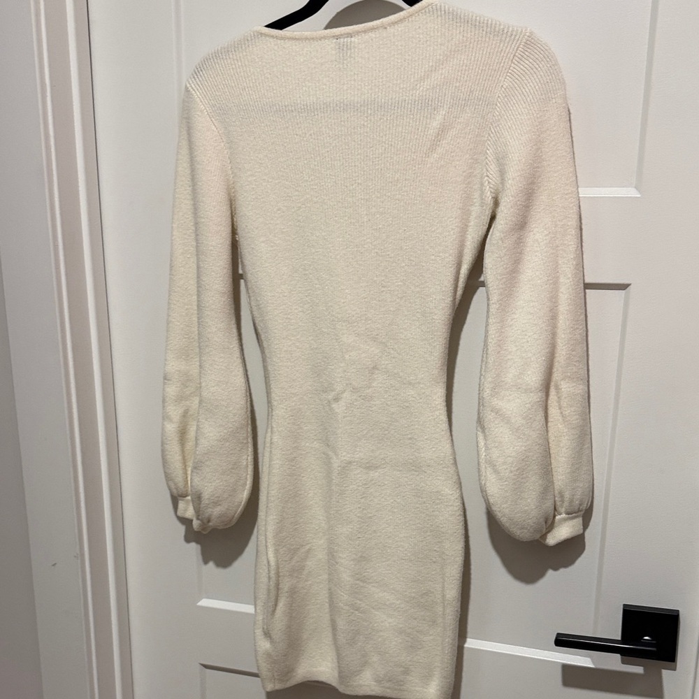 Ivory Knit Wrap-Style Mini Dress - Picture 5 of 5